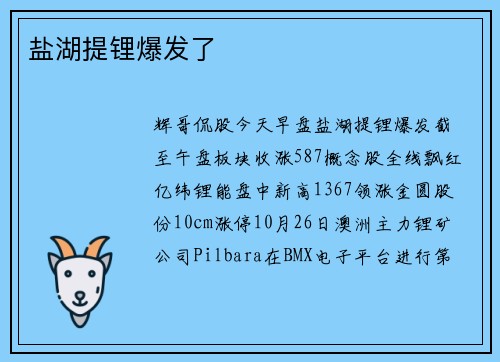 盐湖提锂爆发了